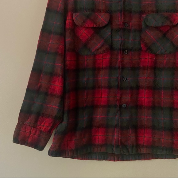 Pendleton• vintage red green wool flannel plaid button up shirt - Picture 5 of 13